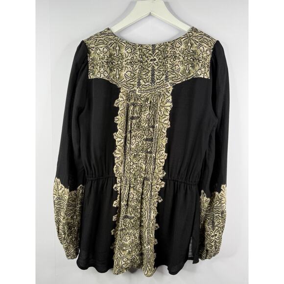 Free People Wildest Moments Peplum Tunic Top Sz M Boho Hippie Lace Up Black - Picture 6 of 12